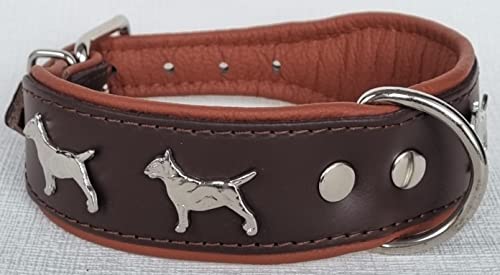 Bullterrier HUNDEHALSBAND - Halsband, Halsumfang 33-41cm/45mm, Leder Schwarz; Braun/Cognac (Braun/Cognac)