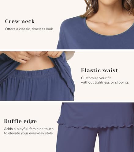 Image of NACHILA Women's Bamboo Viscose Pajama Sets Summer Cooling Short Sleeve Capri Soft Pjs Night Sweats Moisture Wicking Sleepwear