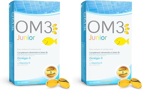 Huile de poissons OM3 Junior lot de 2 boîtes de 45 capsules à avaler ou mâcher