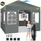 COBIZI (コビジ) 10 x 10インチ Ez ポップアップキャノピーテント サイドウォール4つ付き UPF 50+防水アウトドアキャノピー 通気口付き インスタントポータブルキャンプキャノピー ガゼボ 商用サンシェード ビーチ パーティー 砂袋4枚 (グレー)