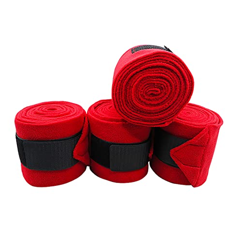 Couverture de jambe de cheval épaissie 4 PCS, poilu double face, bandage de jambe de cheval en molleton,equitation cheval equipement,amortisseur cheval equitation,guetre cheva(Size:Quatre,Color:rouge) Cover