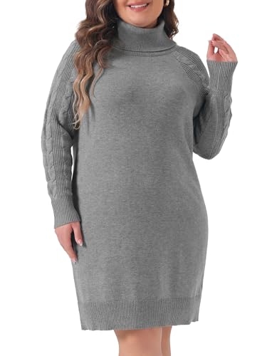 Image of Agnes Orinda Plus Size Sweaters for Women Long Sleeve Turtleneck Warm Pullover Mini Sweater Dresses