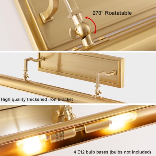 Image of BELS Picture Light for Wall, 30 Inch Gold Wall Light Hardwire, 270 Rotatable, E12 Base, Dimmable 4-Light Picture Frame Lights for Painting, Living Room, Bedroom(Exclude Bulb)