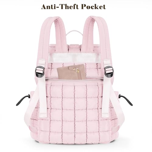 Image of TILYMOL Puffy Backpack for Women, Quilted Backpack for Travel, Ultra Lightweight Puffer Daypack, Pink