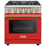 KOSTCH 30-inch Professional Freestanding Pro-Style Natural Gas Range or Liquid Propane Gas Range with 5 Burners, 4.55 cu.ft. Oven Capacity, in Stainless Steel - KOS-30RG03M (Red/Bronze)