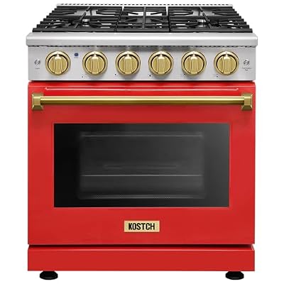 KOSTCH 30-inch Professional Freestanding Pro-Style Natural Gas Range or Liquid Propane Gas Range with 5 Burners, 4.55 cu.ft. Oven Capacity, in Stainless Steel - KOS-30RG03M (Red/Bronze)