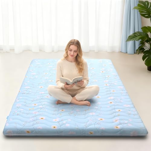 SCHNAUZER HOME Japanese Futon Floor Mattress Twin 3.5" Thick Floral Pattern