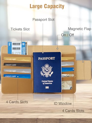 Miroddi Passport Holder for Travel, Works with Find My, Premium Leather Passport Wallet Card Holder for Men and Women, Trackable Passport Cover Case with 8 Card Slots, RFID Blocking, ID Window, Brown — view 5