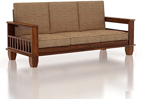 Image of Solid Sheesham Wooden Sofa Set for Living Room | Five Seater Sofa Set with Side Pocket Storage & Cushion | Rosewood Sofa Set for Home (Teak, 5 Seater)