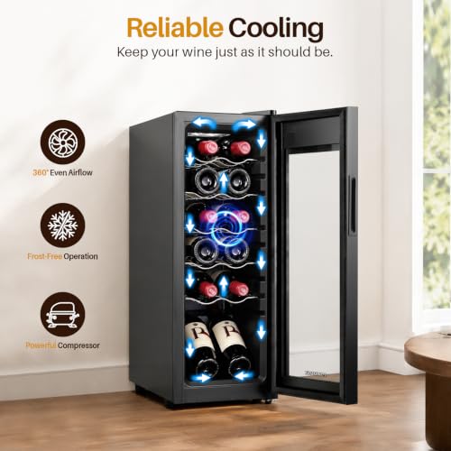 Image of 12 Bottle Wine Fridge, Slim Wine Cooler Refrigerator