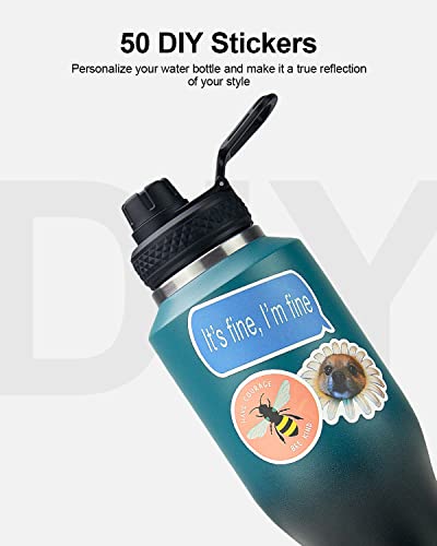 Inspi 40Oz Insulated Water Bottle, Stainless Steel Water Flask Tumbler With 2 Lids & Stickers, Double Wall Tavel Flask Fits In Any Car Cup Holders, Keep Cold For 24 Hrs, Hot For 12 Hrs (Indigo/Black) #TOP4