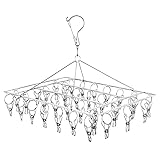 Fanghome Stainless Steel Clothes Drying Rack with 36 Clips, 1 Pack, 360° Rotating Hanger, Windproof Design for Socks, Underwear, Baby Clothes, Towels, Lingerie, Scarves, Diapers, Laundry Drying Rack