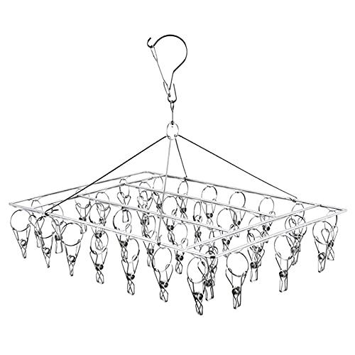 Fanghome Stainless Steel Clothes Drying Rack with 36 Clips, 1 Pack, 360° Rotating Hanger, Windproof Design for Socks, Underwear, Baby Clothes, Towels, Lingerie, Scarves, Diapers, Laundry Drying Rack