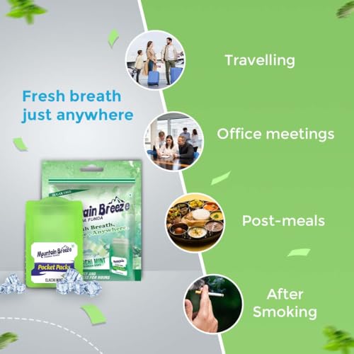 Image of Mountain Breeze Sugar-Free Elaichi mint Fresh Breath Strips Blister (Pack of 3x24Strips Each)