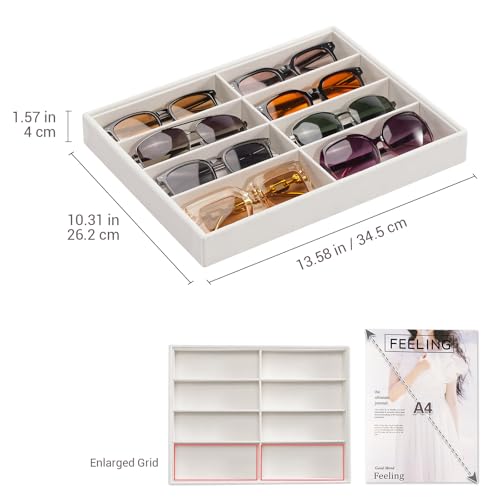 Lolalet Bandeja Organizador de Gafas de Sol, 8 Compartimentos para Gafas de Ante, Estante de Almacenaje para Gafas de Sol para Mujeres y Hombres - 1 Unidad, Beige - imagen 6