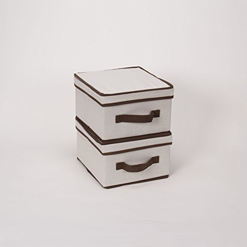 Household Essentials 511 Storage Box With Lid And Handle - Natural Beige Canvas With Brown Trim- Medium #TOP2