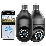 Light Bulb Security Camera 2Pack 5G& 2.4GHz WiFi 2K Security Cameras Wireless Outdoor Motion Detection and Alarm,Two-Way Talk,Color Night Vision,Human Detection, Bulb Camera Compatible with Alexa