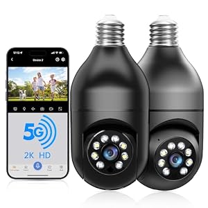 WESECUU Light Bulb Security Camera -5G& 2.4GHz WiFi 2K Security Cameras Wireless Outdoor Motion Detection and Alarm,Two-Way Talk,Color Night Vision,Human Detection, Bulb Camera Compatible with Alexa