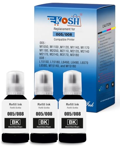 Image of KOSH 005 /008 Refill Ink Compatible for Epson L6460 /L6490 /L6550 /L6570 /L6580 /L11160 /L15150 /L15160 Printers (3, 005 /008 BK 127 x 3)