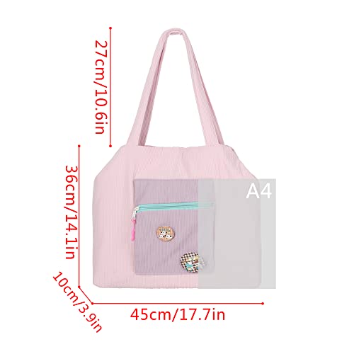 Aisi Corduroy Totes Bag Women Ladies Corduroy Shoulder Bag Cute Cartoon Embroidery Casual Shoulder Tote 6