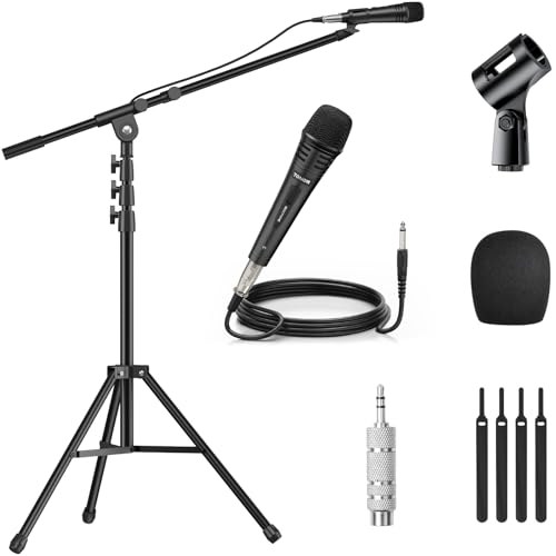 TONOR Professional Vocal Microphone for Singing, Dynamic Handheld Wired Karaoke Mic, Cardioid Studio Microfono with 5M XLR to 1/4 Cable, for Speakers/Mixer/Amp/Speech/Karaoke, Mic Stand Kit, K1
