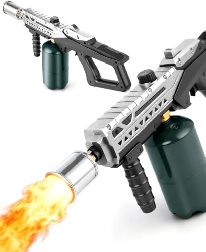 Powerful Propane Torch Gun, Flame Thrower Gun Fun & Efficient Grip More Fun with Adjustable Flame for BBQ, Bonfires, Searing Steak, Birthday Gifts for Men (Tank Not Included) (Black & Silver)
