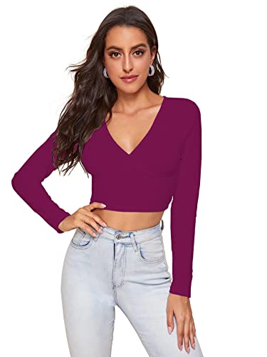 Image of Shasmi Women's & Girls' Solid Ribbed V Neck Collarless Full Sleeve Slim Fit Simplicity Tops (TOP 54)