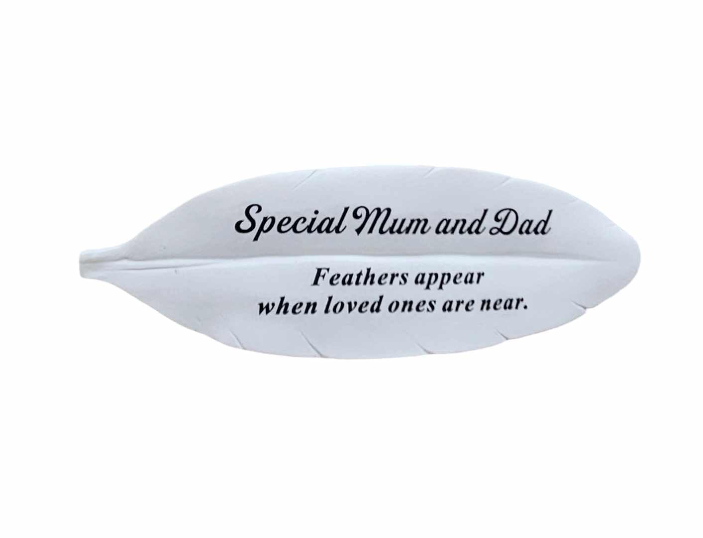 David Fischhoff White Ltd Mum And Dad Feather Memorial Plaque Grave Ornament Garden Tribute Resin Ornament Gift