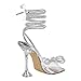 sexytag Clear Heels Diamante Bow Heels Lace Up Strap Rhinestone Sparkly Stiletto Heel Sandals, Silver, 6 UK