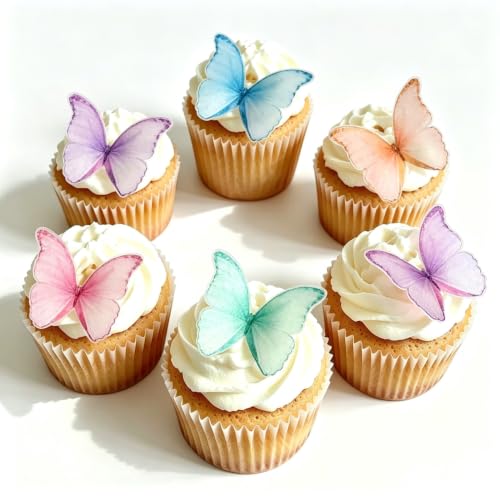 SS Cohen Edible Wafer Glutinous Paper Butterflies for Birthday Cake Decorating include 48 Pcs Colorful Small Pastel Cupcake Topper Decorations, Birthday Cake Topper (Mixed Colour)