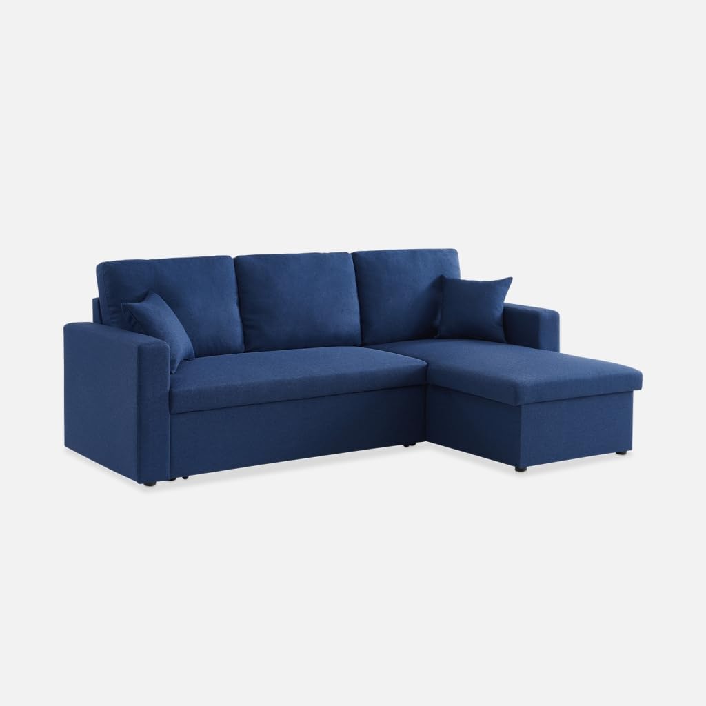 Alice's Home Divano letto angolare reversibile con contenitore, 3 posti Blu - 220x146x83 cm