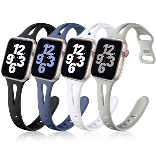 Image of Getino Band Compatible with Apple Watch 40mm 38mm 41mm 42mm for Women Men, Soft Silicone Breathable Slim Sport Bands for iWatch Series 11 10 9 8 7 6 5 4 3 2 1 SE, Black /White /Pebble Gray /Blue Gray