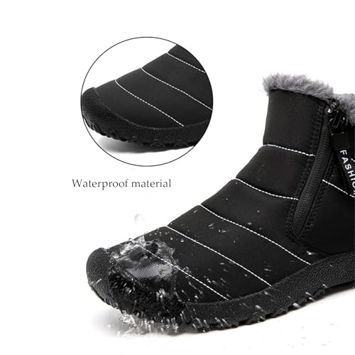 Men's Waterproof Snow Ankle Boots Winter Fur Lined Warm Zipper Closure One-Step Anti-Slip Outdoor Ankle Boots Mountaineering Hiking Warm Ankle Boots4