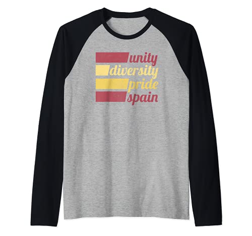 Unity Diversity Pride Spain Red Yellow Text Raglan Baseball Tee, Black