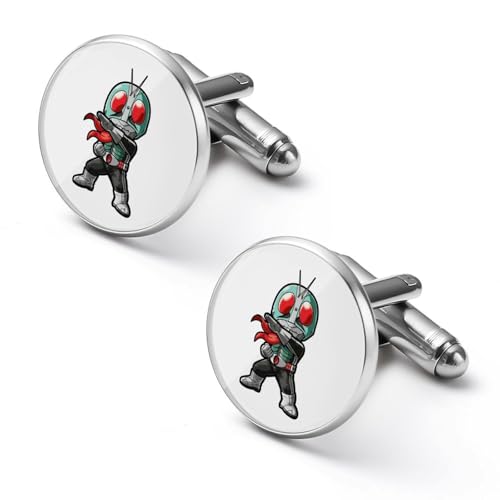 1ペア カフスボタン 仮面ライダー ラウンド型 CUFFLINK スーツ用 シャツアクセサリー メンズ フォーマル ビジネス プレゼント 紳士用 シルバー 合金 アンティーク風 おしゃれ ギフト