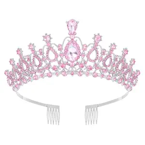 Tiara Crown for Women, Headband Hair Accessories for Birthday Wedding Party Costume (C-Pink)