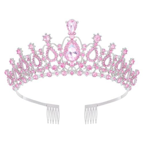 Tiara Crown for Women, Headband Hair Accessories for Birthday Wedding Party Costume (C-Pink)