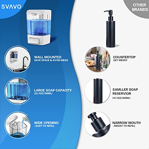 Svavo Wall Soap Dispenser Bathroom 23.7Oz / 700Ml, Commercial Soap Dispenser Wall Mounted, Hand Soap Dispenser Wall Mount For Liquid Soap, Body Wash, Bathroom, Kitchen, Abs Plastic #TOP1