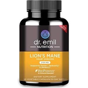 DR. EMIL NUTRITION 2100mg Organic Lions Mane Supplement Capsules – Focus, Mental Clarity & Cognition – Nootropic Lion’s Mane Mushroom Supplement with Organic Lions Mane