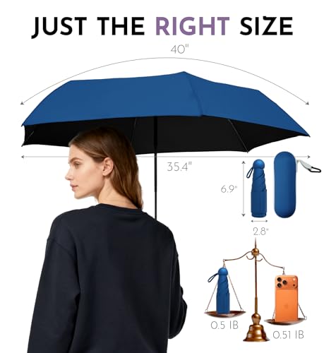 Image of LILAC Mini Travel Umbrella for Rain - 43 inch Large Coverage Small Compact Umbrella, Reinforced Strong Frame, Lightweight Portable Parasol with UPF 100+ UV Protection, Gifts for Adults, Seniors & Students