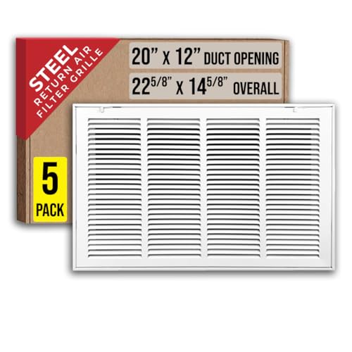 [5 Pack] Fits 20x12 Duct Opening | Steel Return Air Filter Grille by Handua [Removable Door] for 1-inch Filters | Vent Cover Grill, White | HVAC Cold Air Grille | Out Dim: 22 5/8"W X 14 5/8"H