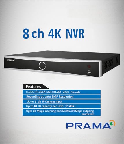 Image of PRAMA PT-NRAS2A08-K2 8 Channel AIsense Network Video Recorder with H.265+ Compression, 2 SATA Interface Supporting HDD up to 10TB Per HDD, 4K HDMI, Upto 80 mbps Incoming Bandwidth.
