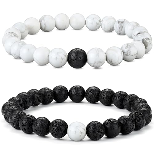Image of Chriscoco Men's 8MM Beaded Bracelets - Tigers Eye & Lava Rock Stone Matching Bracelets for Couples