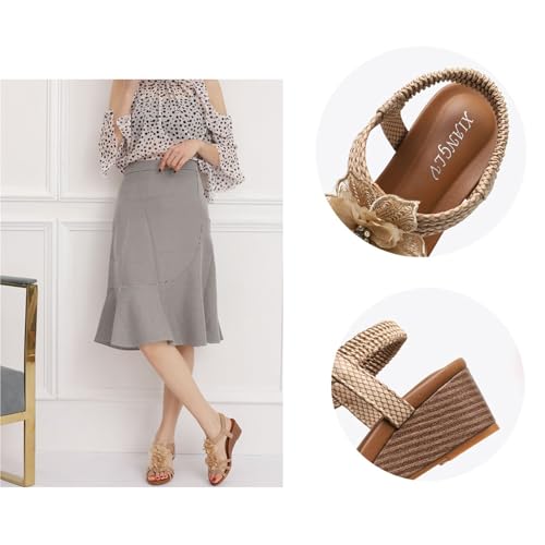 Wedge Sandals for Women, Casual Platform Lace Flower T-Barelastic Ankle Open Toe Boho Wedge Sandals, Comfortable Non-slip Shoes, for Family, Travel, Beach, Meeting, Shopping, Leisure2