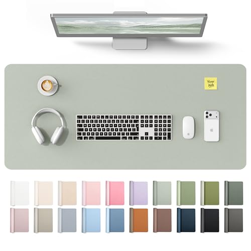 Image of YSAGi Leather Desk Protector, Office Mat, Large Mouse Mat, Non-Slip PU Leather Blotter, Laptop Desk Mat, Waterproof Writing Pad for Office and Home(Grayish Green, 42 inch x 17.2 inch)