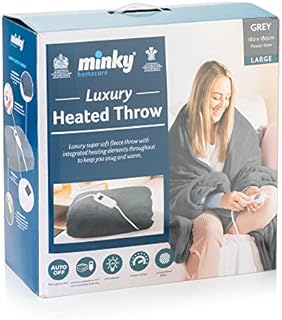 Minky Luxury Heated Throw Blanket | Grey | Luxury Fleece Blankets | 180x180cm | 10 Heat Settings | Low Running Costs | Machine Washable | Electric Blanket Double | Heated Blanket