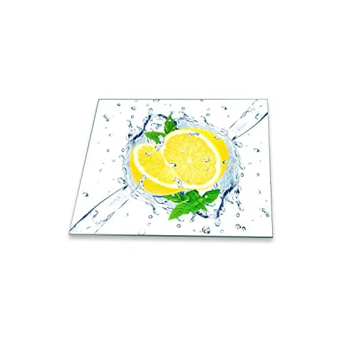 Herdabdeckplatte Abdeckung Ceranfeld Abdeckplatte Schneidebrett 1-Teilig 60x52 Zitrone Gelb Spritzschutz Glasplatte Ceranfeldabdeckung Schutz Kochplatten Herdschutz Sicherheitsglas Glasschneidebrett Cover