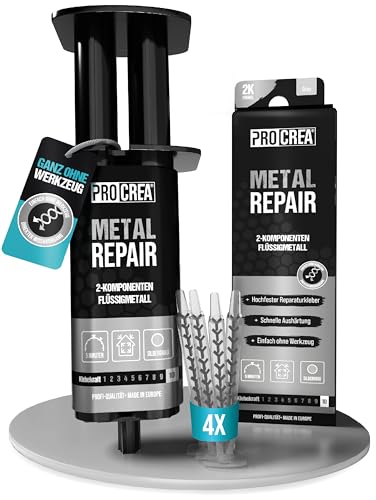 PROCREA® Flüssigmetall 'Metal Repair' [inkl. 4x Mischern] Extra starker & hitzbeständiger Metallkleber in praktischer Spritze - 2-Komponenten-Klebstoff und Spachtelmasse für Metall - Profi-Qualität