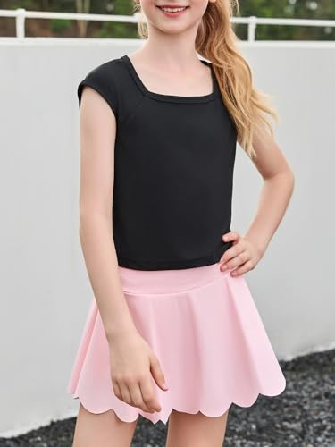 Image of Haloumoning Girls Crop Tops Summer Short Sleeve T Shirts Kids Square Neck Slim Fit Basic Tee