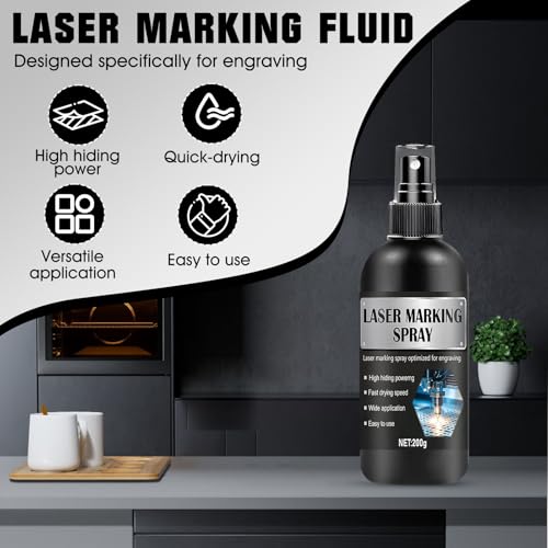 WEILAOK Laser Markierungsspray, Lasergravur Spray, Laser Marking Liquid, Lasermarkierungsflüssigkeit, Geeignet zum Lasergravieren und Markieren von Verschiedenen Metallen, Glas, Acryl Usw, 200ml